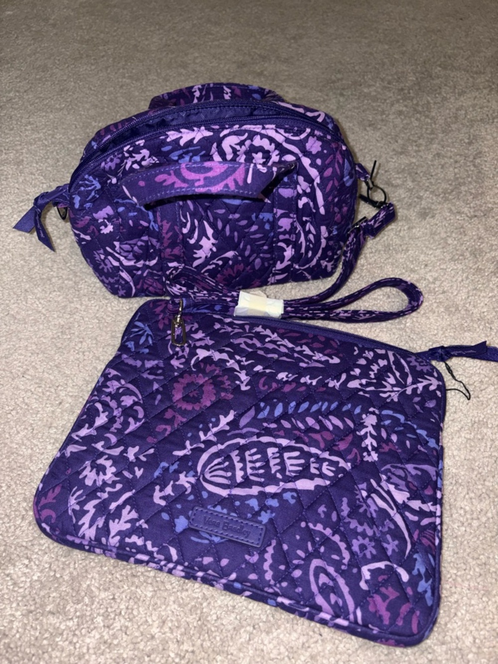 Vera Bradley Purple Quilted Floral Crossbody and VB case.